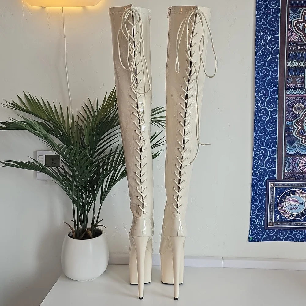 NWOB Hella Heels No Angel Corset Lace Thigh High Boot 8" Heel Protectors READ - Picture 8 of 13